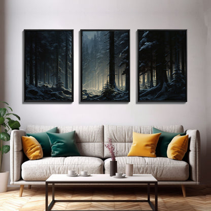 3 Piece Framed Canvas Print Wall Art Set of 3 Emerald Green Mountain Forest Lake Landscape Minimalist Modern Art Nature Wall Decor
